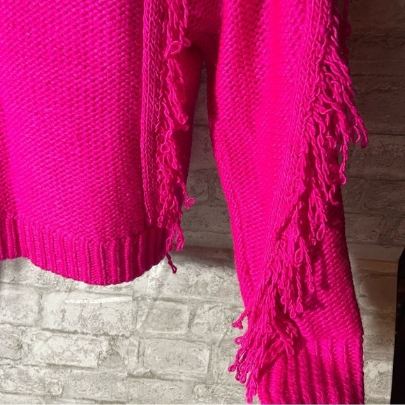 Lou & Grey for Loft‎ Sweater Women’s Sz XS Fushia Fringe Turtleneck - Picture 2 of 8